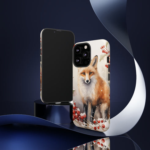 Christmas Fox in a Wreath of Red Berries - Impact Resistant Phone Case